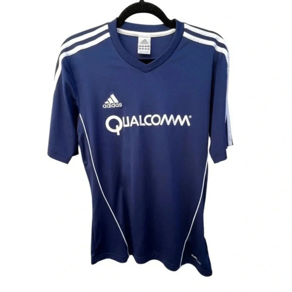Adidas Qualcomm Climalite 3‎ Stripes 
Soccer Jersey 
Blue 
Men’s Size Small​​ - Picture 3 of 5
